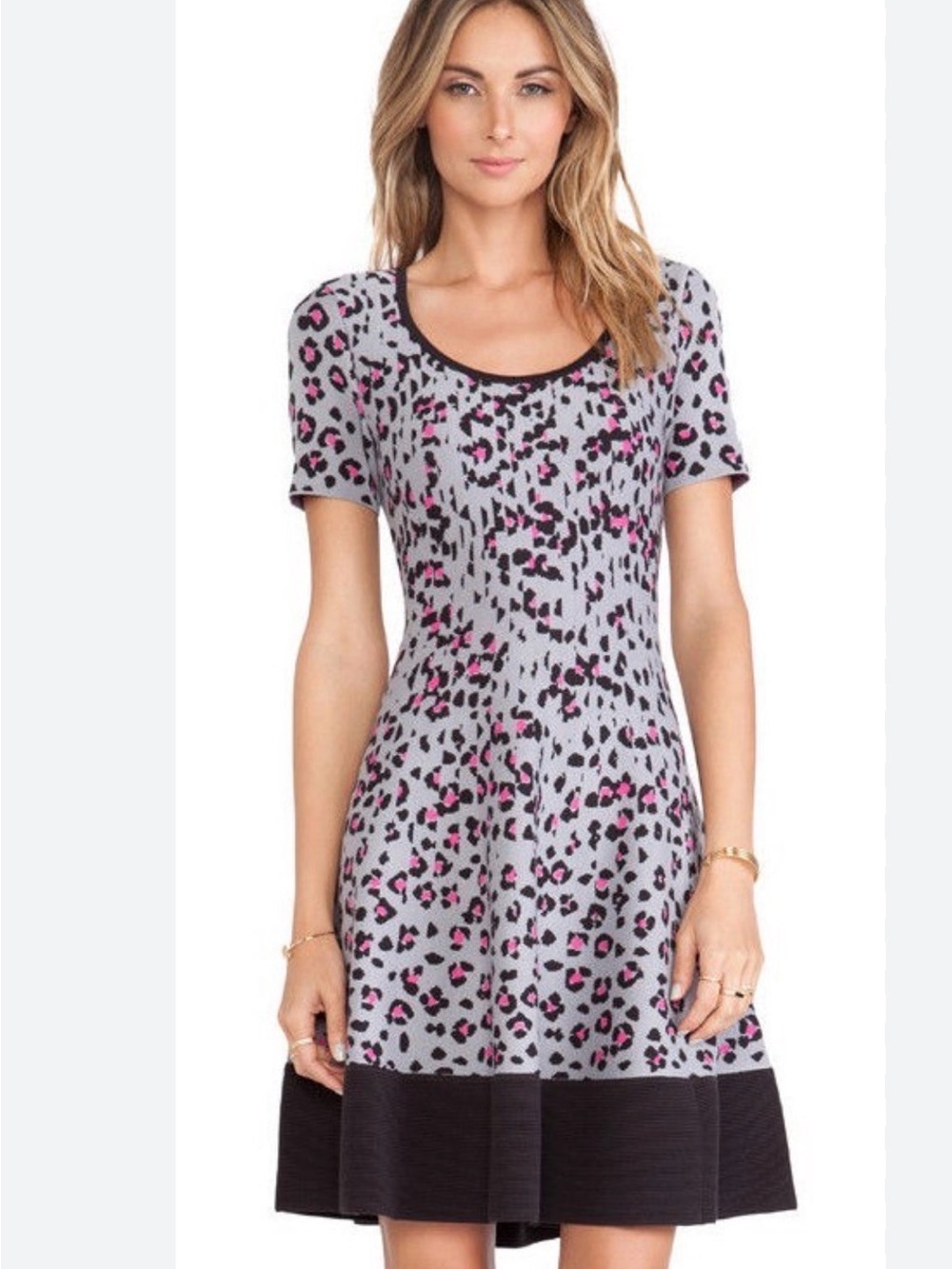 kate spade Grey Leopard-Print Knit Dress with Pink and Black Accents